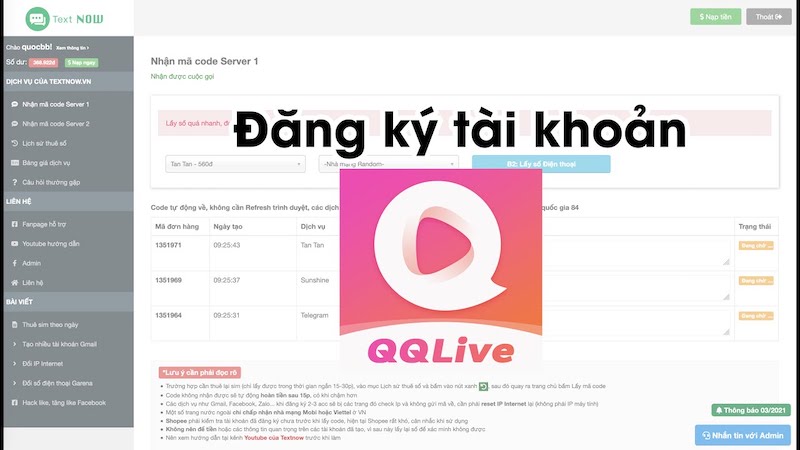 đăng ký QQLive